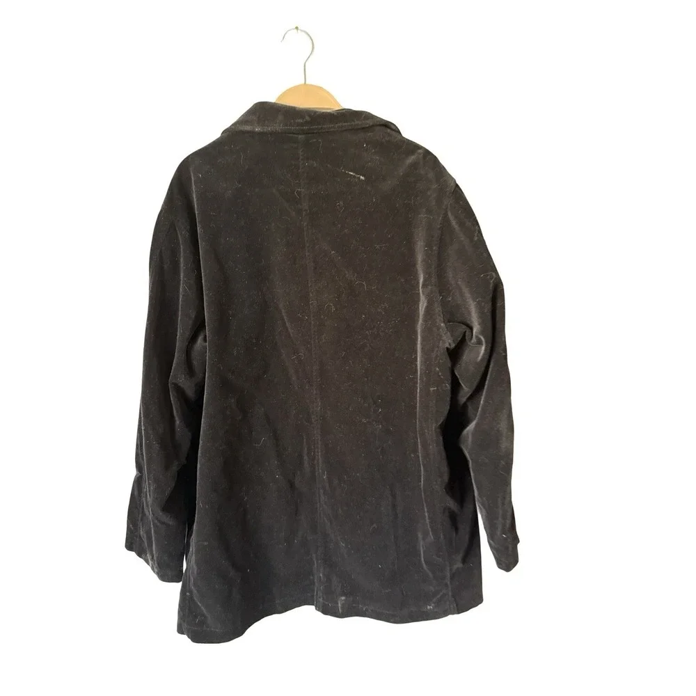 Vtg Eddie Bauer Womens XL Velvet Velour 3 Button Blazer Jacket Suit Coat Black - Picture 3 of 3